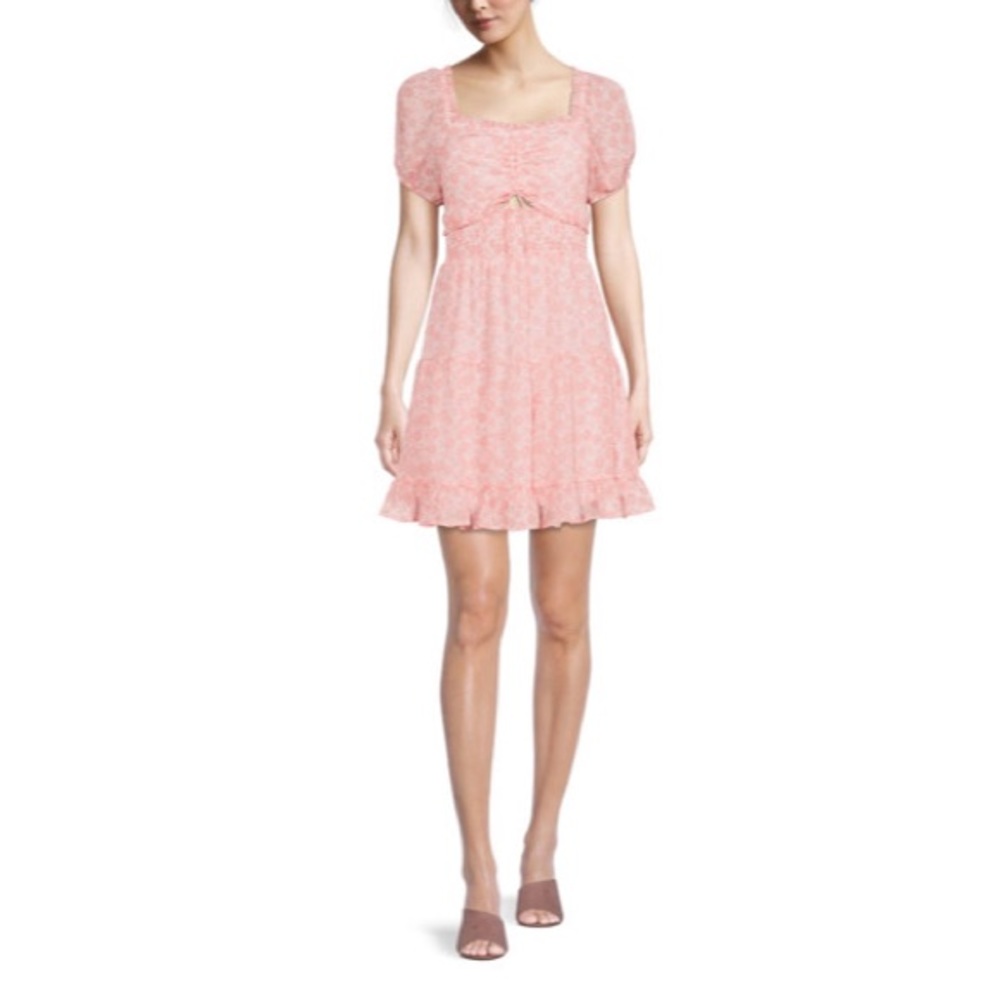 JUNIORS SMOCKED WAIST DRESS WITH CUT OUT